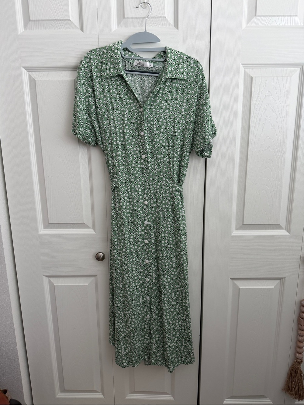 Green Floral Midi Dress with Collar